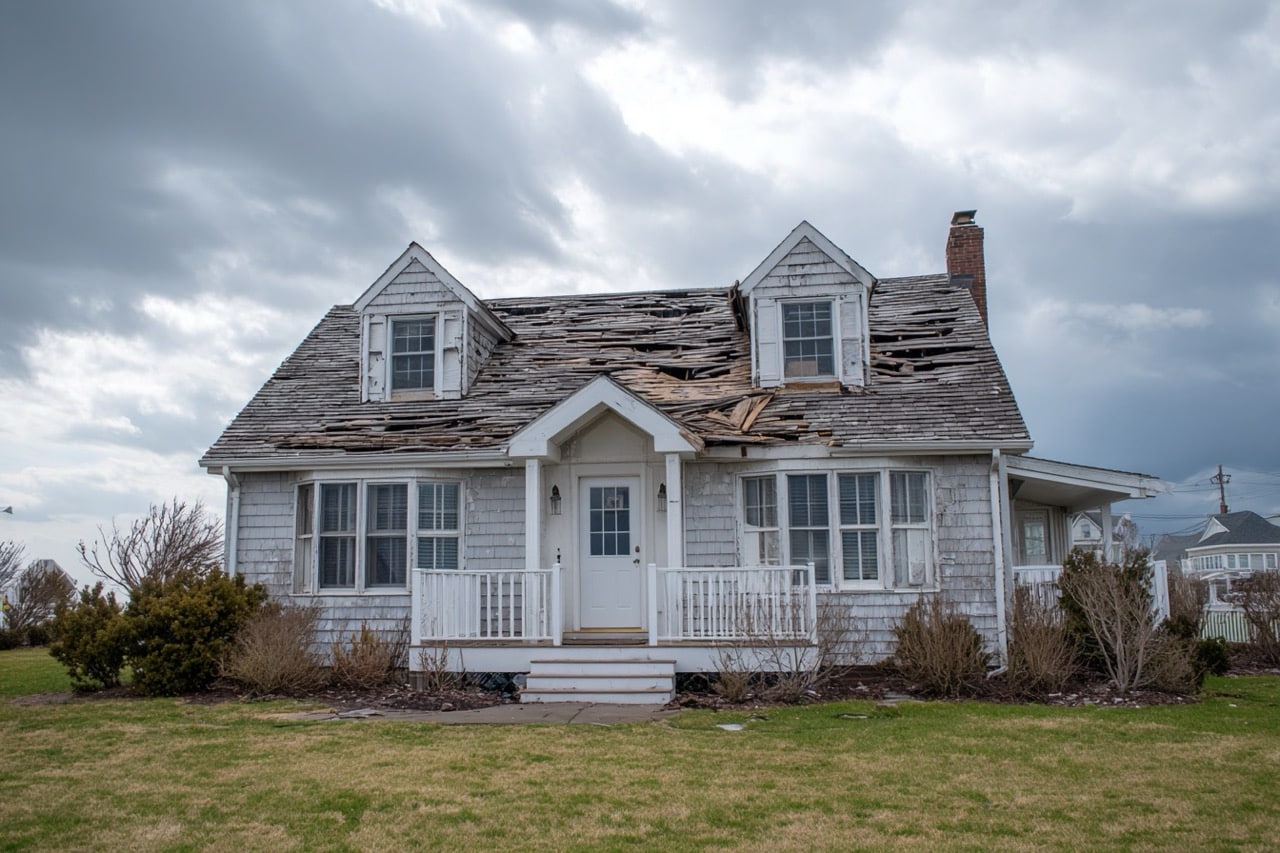 Storm damaged coastal property in Long Island New York after hurricane